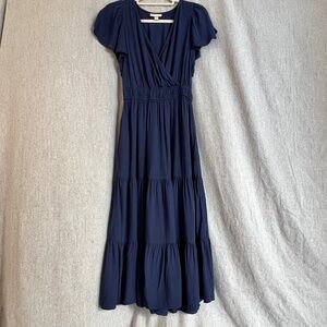 Knox Rose Tiered Cross Front Flutter Sleeve Prairie Maxi Sz S Peasant POCKETS!!